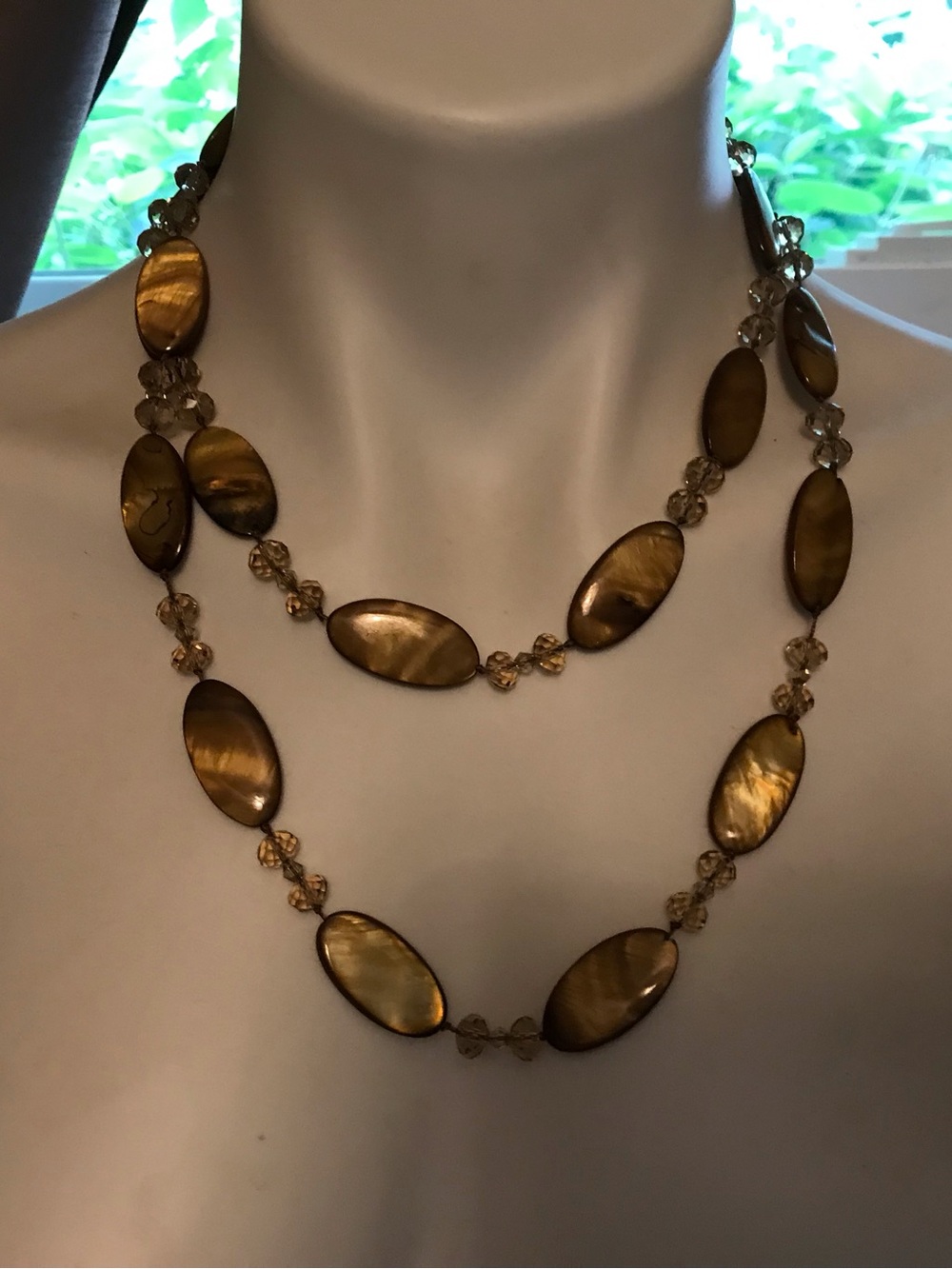 Golden Abalone Oval Bead Long Necklace